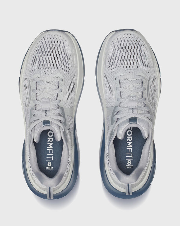 Saucony Guide 18 Hardloopschoen Grijs / Blauw Bovenaanzicht witte achtergrond
