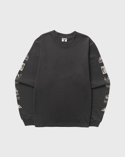 Service Works Bootleg Longsleeve Tee Charcoal voorkant grijs print op de mouwen