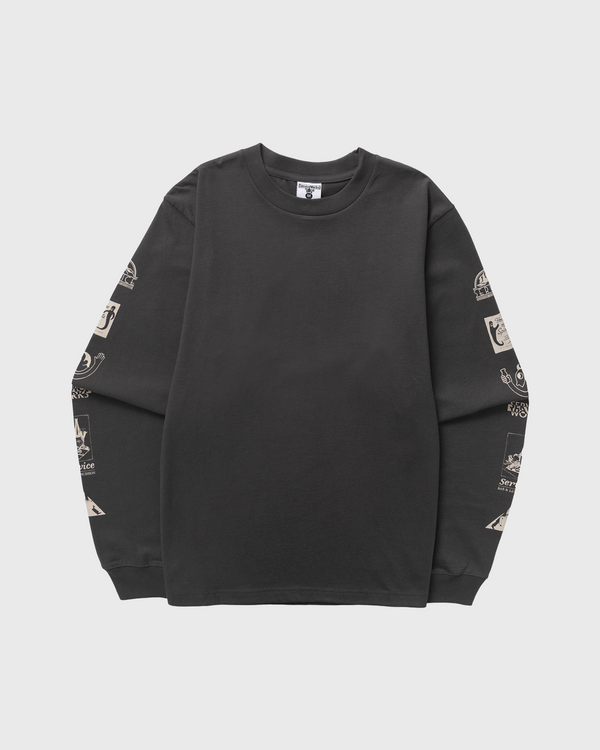 Service Works Bootleg Longsleeve Tee Charcoal voorkant grijs print op de mouwen
