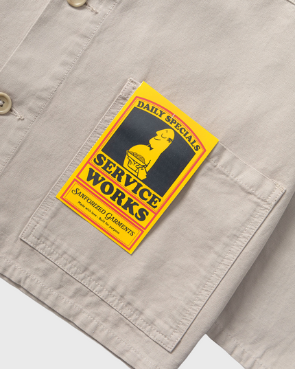 Service Works Canvas Chore Shirt Grijs etiket close up oranje geel