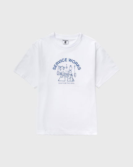 Service Works Soup For The Soul Tee White vooraanzicht blauwe opdruk