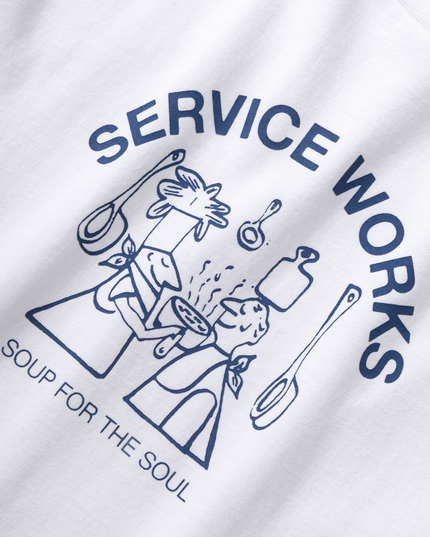 Service Works Soup For The Soul Tee White close up opdruk blauw