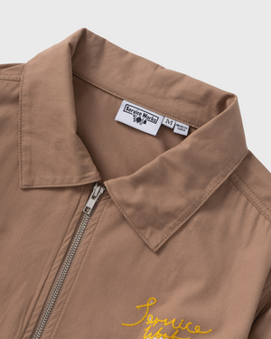 Service Works Twill Work Jacket Mushroom label kraag vooraanzicht bovenaan