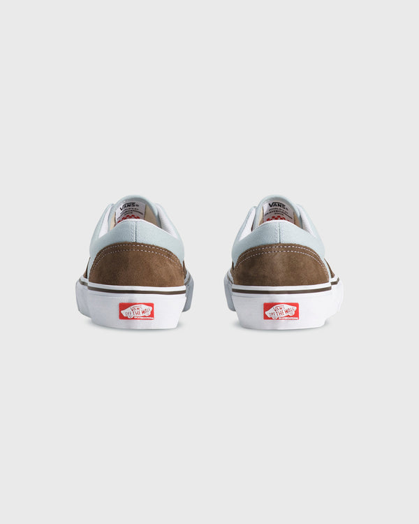 Vans Era Skate BruinBlauw achteraanzicht met rode details vans logo