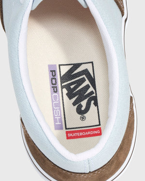 Vans Era Skate BruinBlauw close up zoom in op de insole met pop cush en vans logo