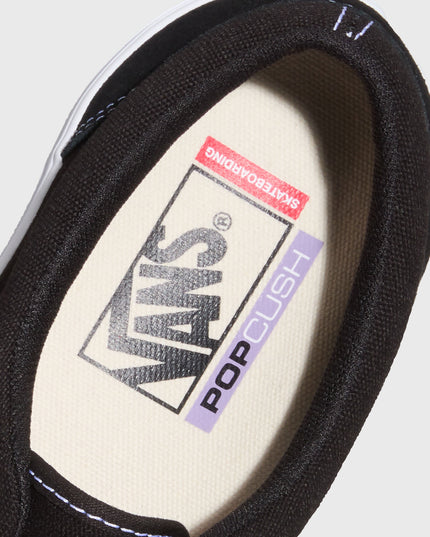 Vans Era Skate Zwart pop cush zool zoomin op de binnenkant met vans logo