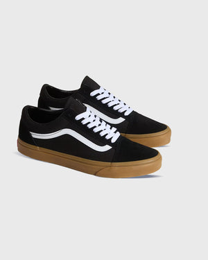 Vans old skool black gum side view burned sport den bosch