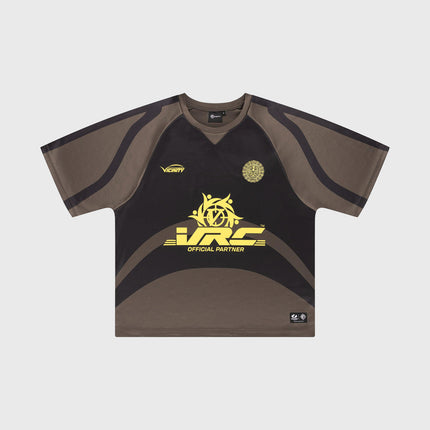 Vicinity Eagle Jersey T-shirt Bruin met opdruk geel tekst 