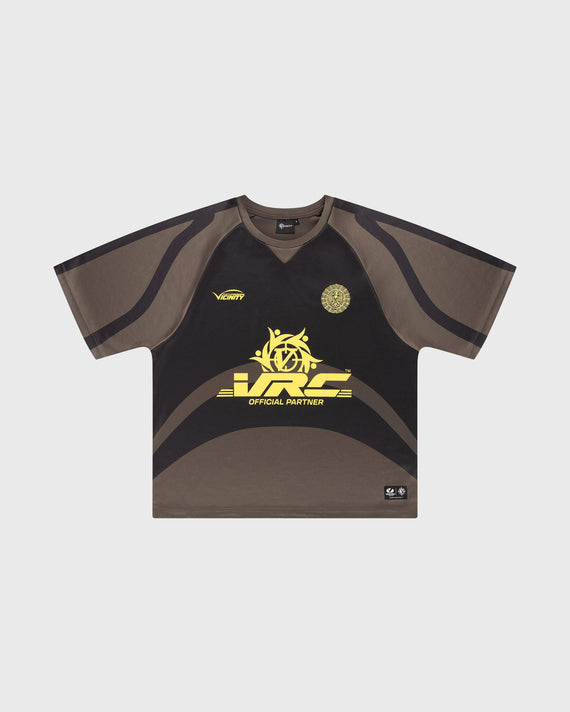 Vicinity Eagle Jersey T-shirt Bruin met opdruk geel tekst 