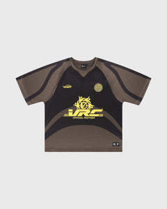 Vicinity Eagle Jersey T-shirt Bruin met opdruk geel tekst 