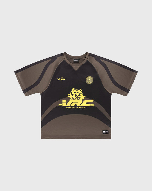 Vicinity Eagle Jersey T-shirt Bruin met opdruk geel tekst 