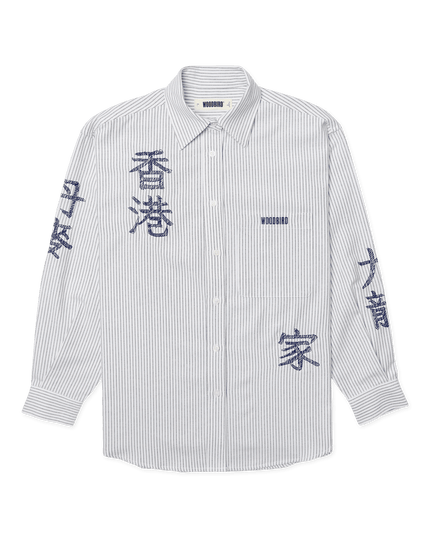 Woodbird Becca Ox Writing Overhemd Wit Blauw