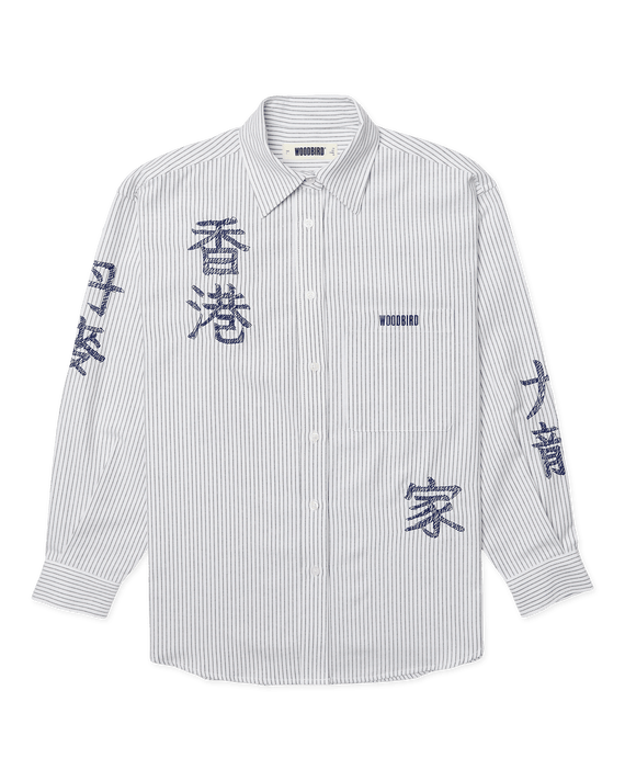 Woodbird Becca Ox Writing Overhemd Wit Blauw