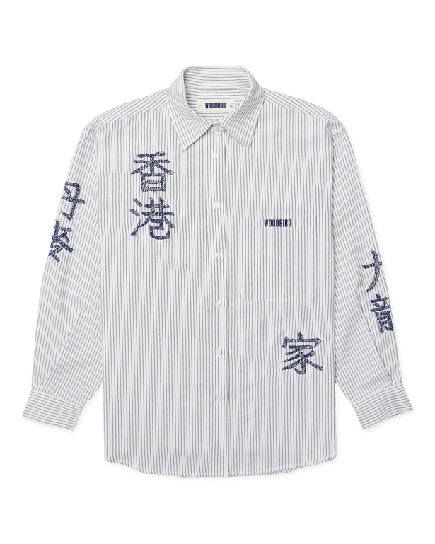 Woodbird Becca Ox Writing Overhemd Wit Blauw