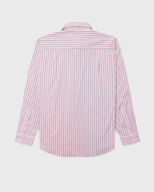 Woodbird Liva Stripe overhemd roze, achteraanzicht plat gelegd