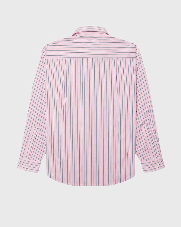 Woodbird Liva Stripe overhemd roze, achteraanzicht plat gelegd