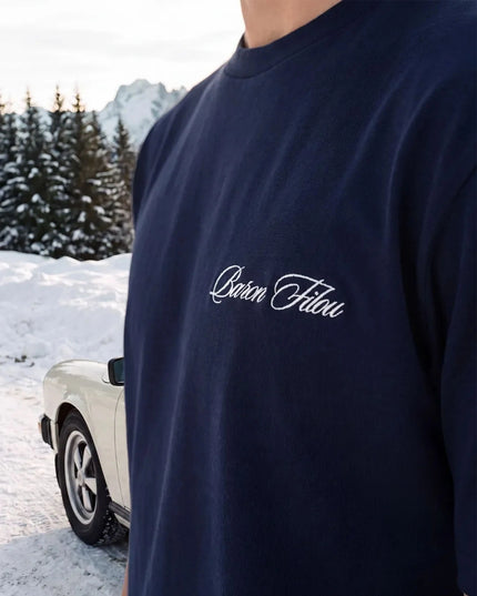 Baron Filou T-shirt Filou 187 Chalet Owners Club Backprint Donkerblauw