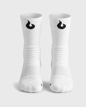 Burned Elite Performance Sock in wit, vooraanzicht van het paar, linker- en rechtersok - Burned Sports