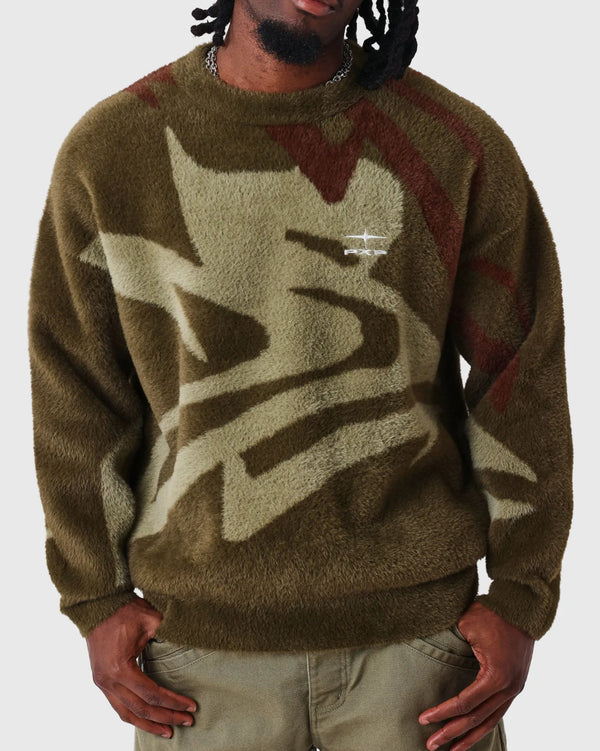 Project X Paris Mohair Animal Trui Olijfgroen vooraanzichrt