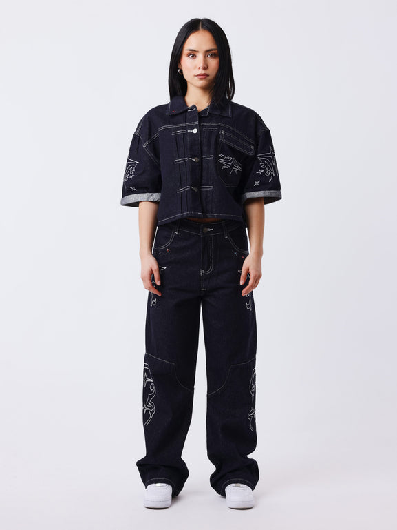Jean ample bleu foncé pour femme Project X Paris