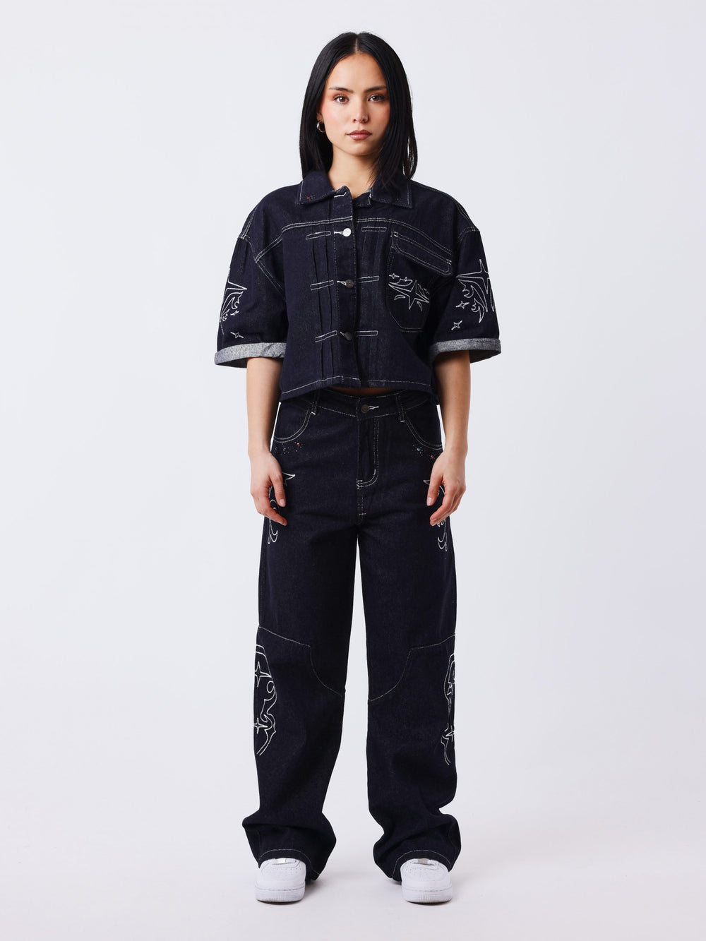 Project X Paris Dames Denim Loose Donkerblauw