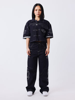 Project X Paris Dames Denim Loose Donkerblauw