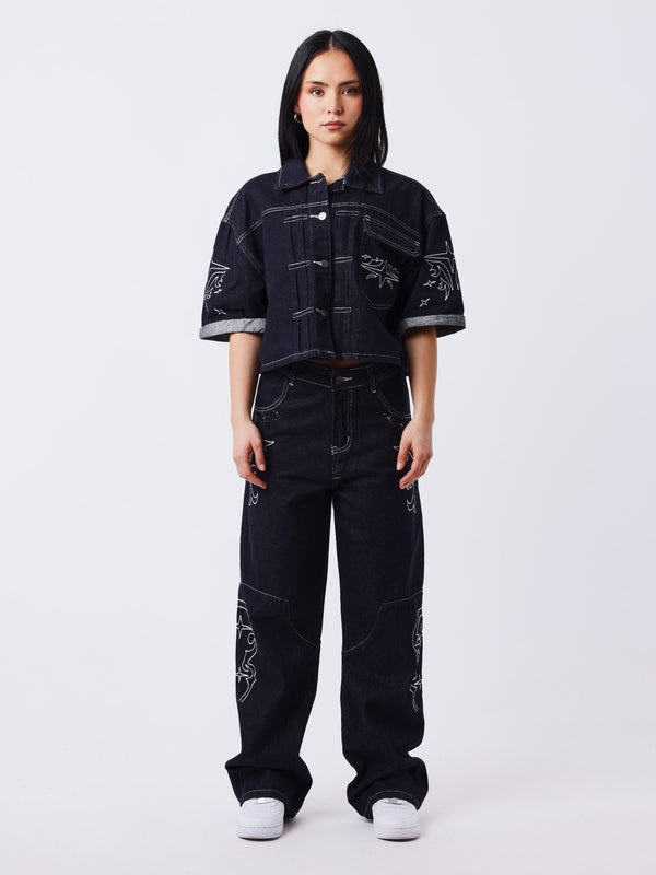 Project X Paris Dames Denim Loose Donkerblauw