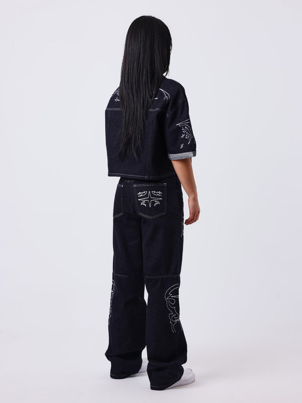 Project X Paris Dames Denim Loose Donkerblauw