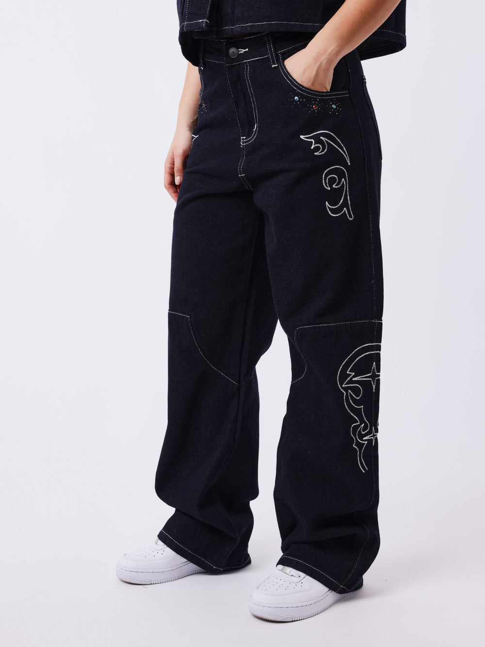Project X Paris Dames Denim Loose Donkerblauw