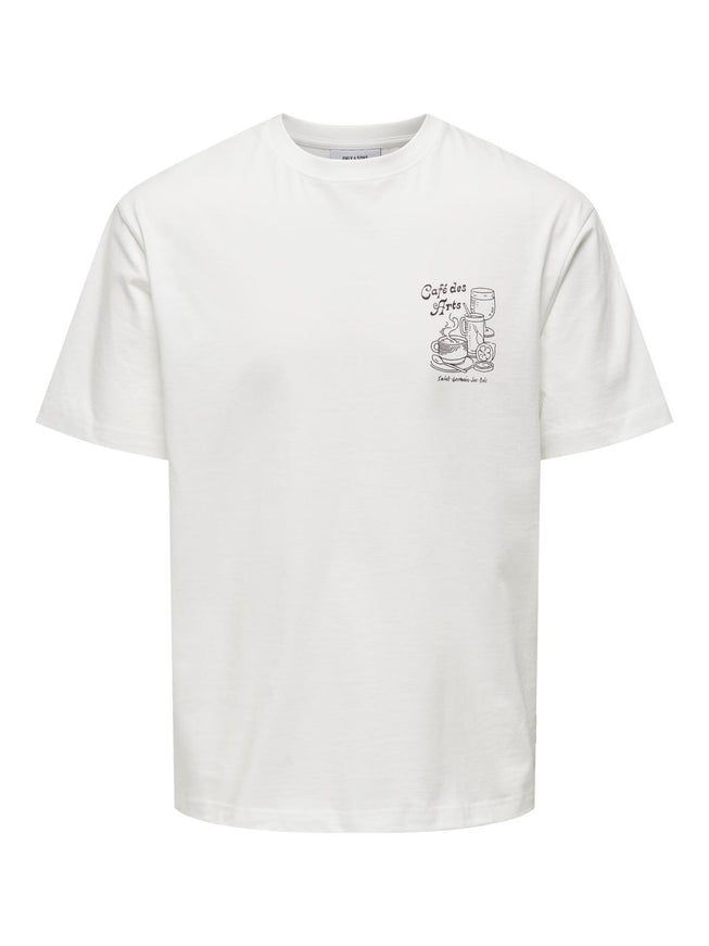 Only & Sons Troy Relax T-Shirt Cafe des Arts White Frontprint 