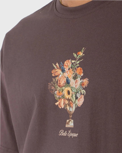 Kaotiko Bouquet Organic Cotton Cropped T-Shirt Bruin