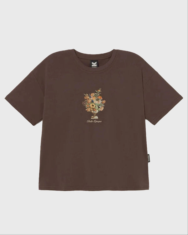 Kaotiko Bouquet Organic Cotton Cropped T-Shirt Bruin