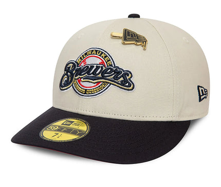 Milwaukee-Brewers-MLB-Pin-Low-Profile-59FIFTY-fitted-Cap-Voorkant-schuin