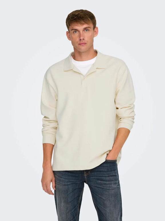 Only & Sons Bernard Rlx Longsleeve Polo Wit