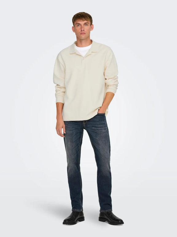 Only & Sons Bernard Rlx Longsleeve Polo Wit