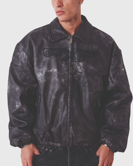 Project X Paris Coal Leather PXP Bomber Jacket VOORAANZICHT
