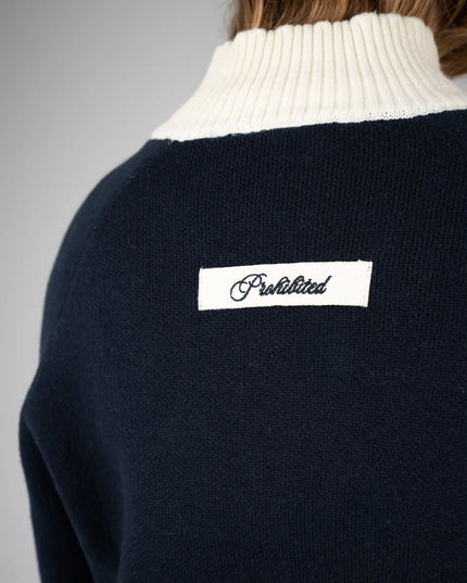 Prohibited Letterman Knit Jacket Donkerblauw
