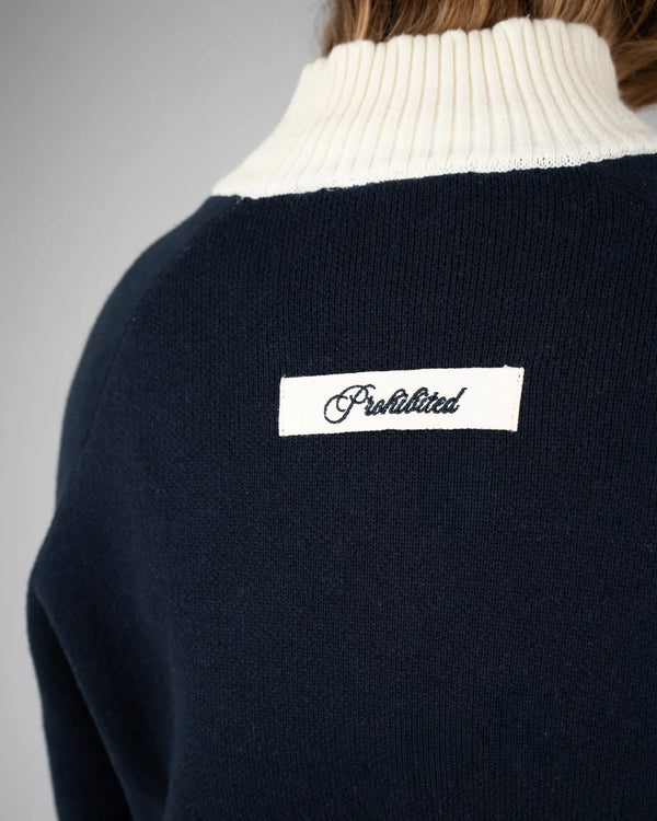 Prohibited Letterman Knit Jacket Donkerblauw