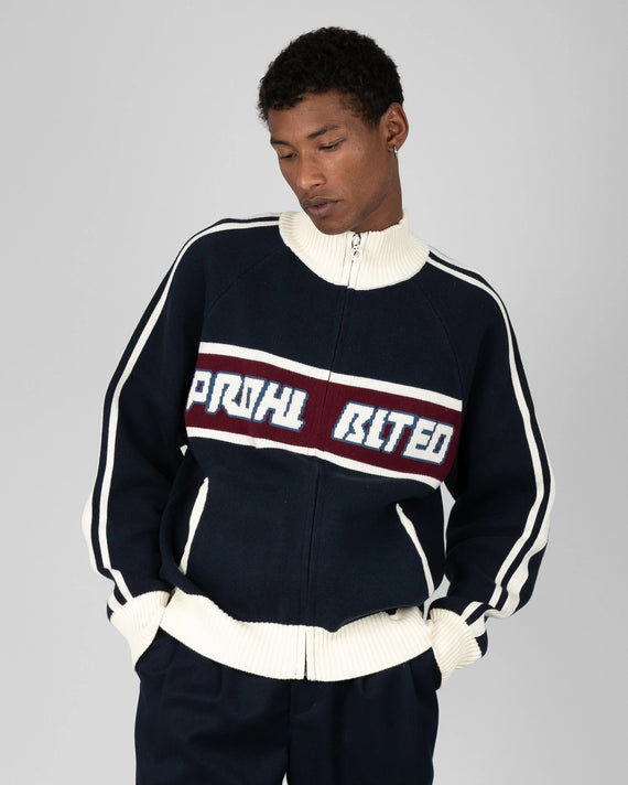 Prohibited Letterman Knit Jacket Donkerblauw