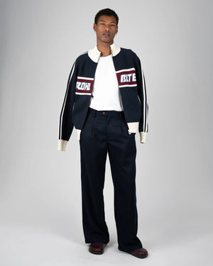 Prohibited Letterman Knit Jacket Donkerblauw