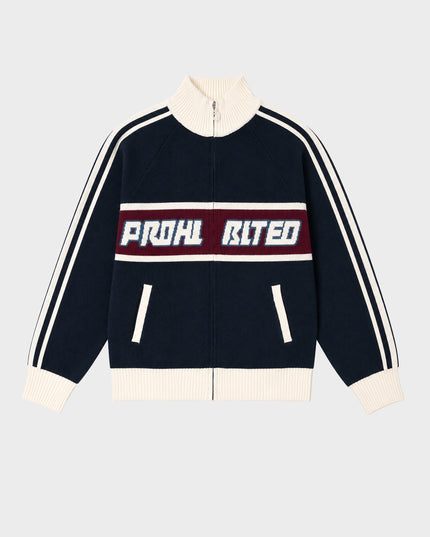 Prohibited Letterman Knit Jacket Donkerblauw