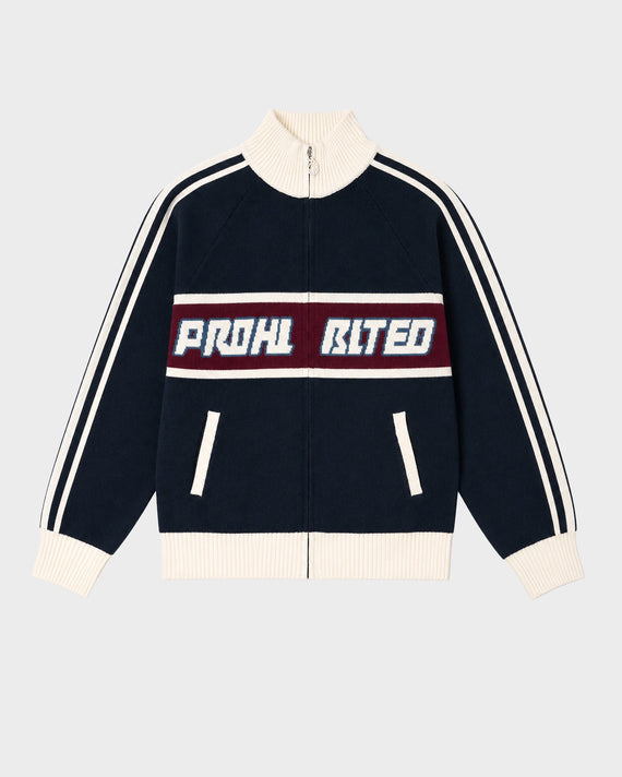Prohibited Letterman Knit Jacket Donkerblauw