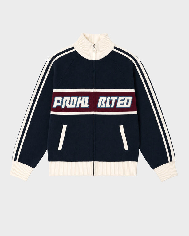 Prohibited Letterman Knit Jacket Donkerblauw