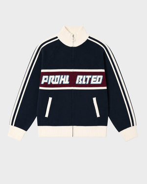 Prohibited Letterman Knit Jacket Donkerblauw