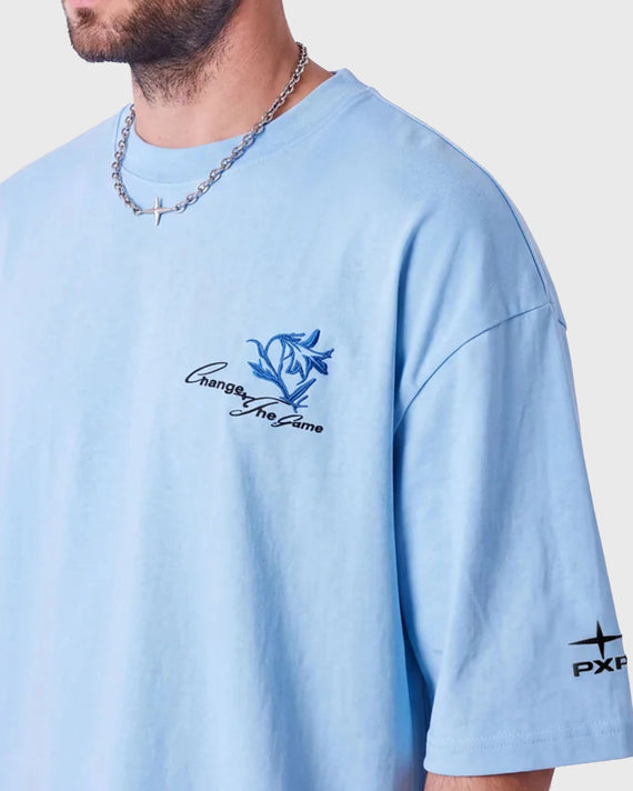 Project X Paris T-shirt Floral Licht Blauw