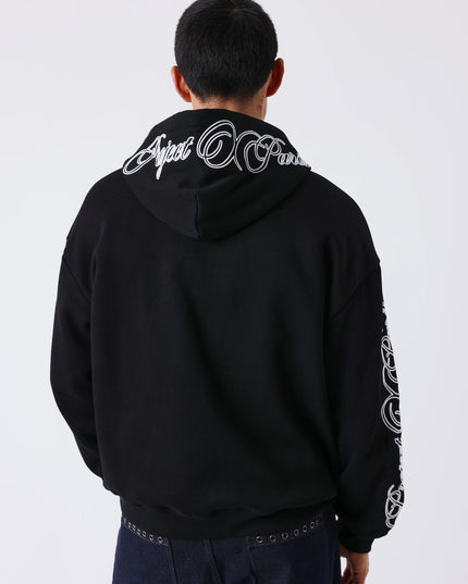Project X Paris Zip Hoodie Zwart, gedragen door een model, opname 3.