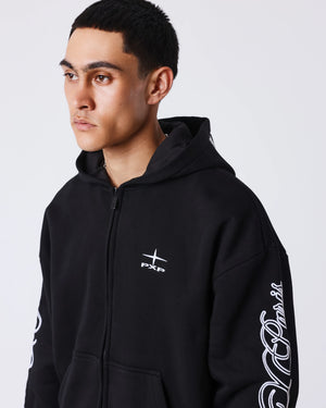 Project X Paris Zip Hoodie Zwart, gedragen door een model, opname 4.