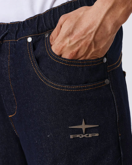 Project X Paris Snow Wide-Leg Jeans Ruwe Denim, detailopname.