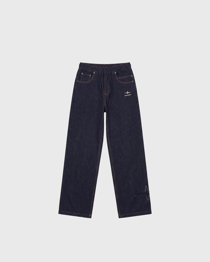 Project X Paris Snow Wide-Leg Jeans Ruwe Denim, vooraanzicht.