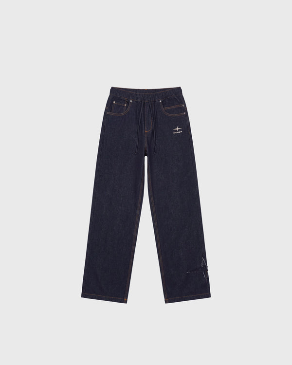 Project X Paris Snow Wide-Leg Jeans Ruwe Denim, vooraanzicht.